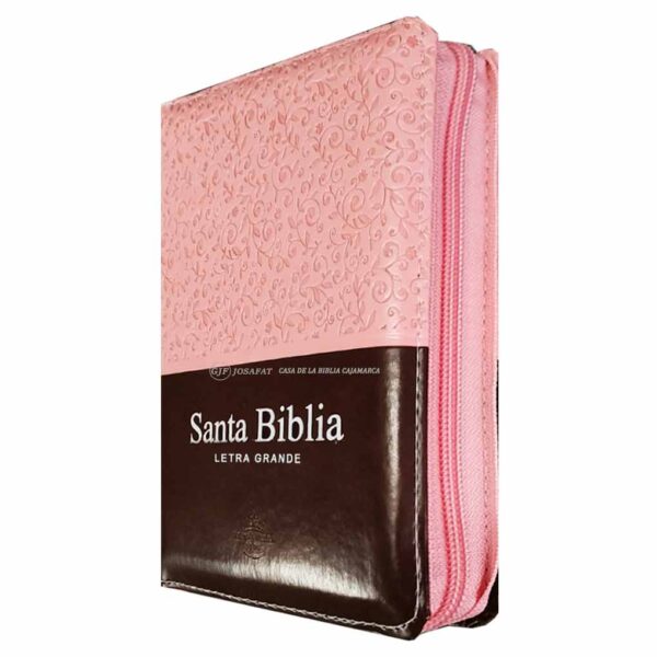 Biblia RVR1960 Letra Grande 11pts Piel Cierre Indice Rosa/ Marrón