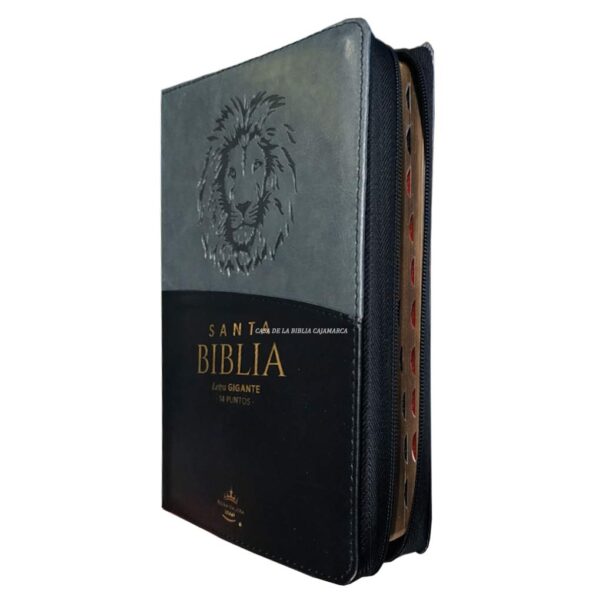 Biblia RVR 1960 Letra Gigante PJR León Negro Gris Cierre e Índice MB