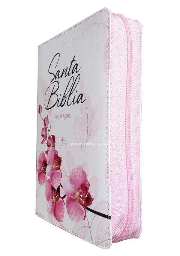 Biblia RVR 1960 Letra Gigante Piel Cierre Eco Flor Blanco