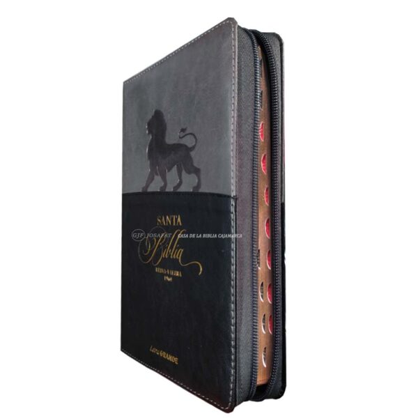 Biblia RVR 1960 Letra Grande PJR Negro Gris Leon Cierre e Índice MB