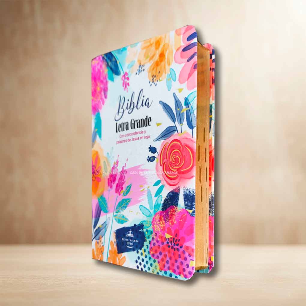 Biblia RVR1960 Personal Tapa Eco Flex Flores Acuarela Celeste Letra Grande 12 pts