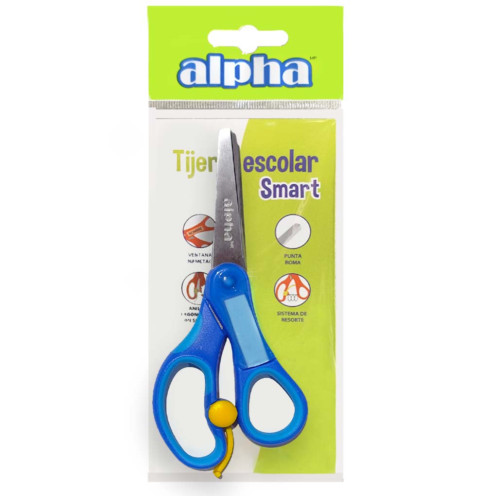 Tijera Escolar Smart azul con Rebote y bandeja para nombre Alpha 5" | 13 cm