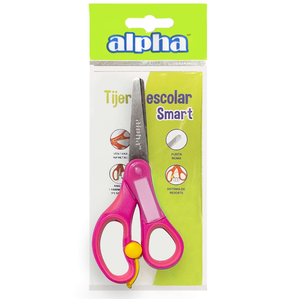 Tijera Escolar Smart fucsia con Rebote y bandeja para nombre Alpha 5" | 13 cm