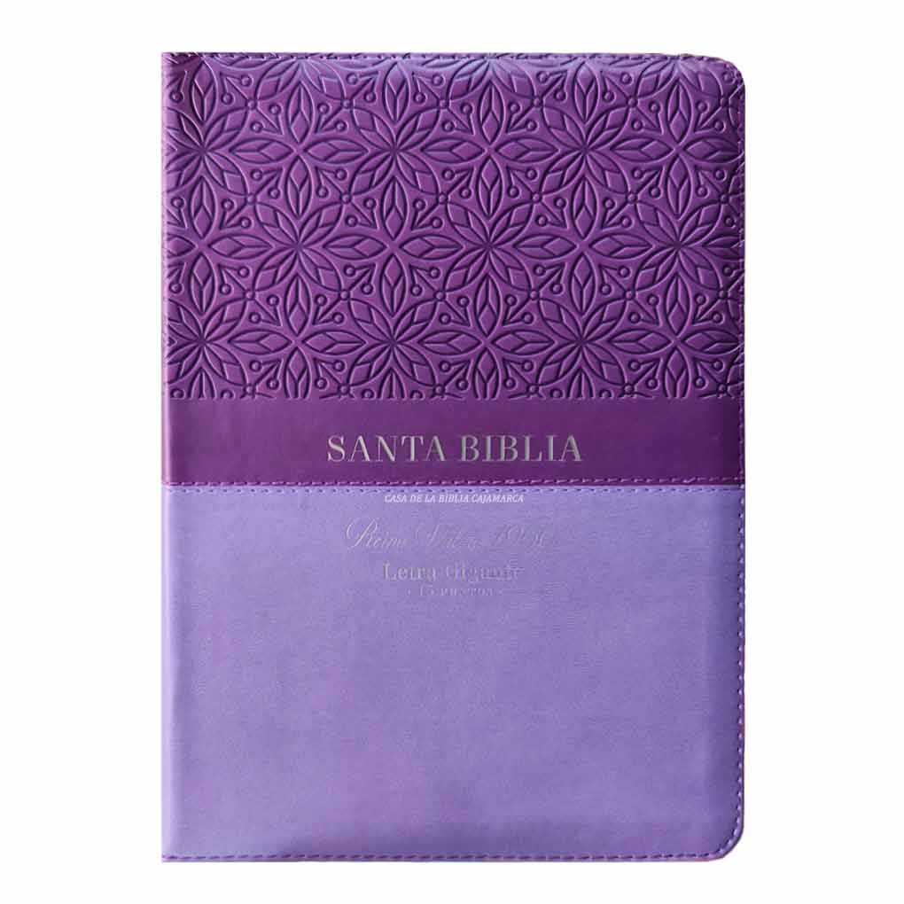 Biblia RVR1960 Letra Gigante 15 pts Tapa Simil Piel Cierre Indice MB Bifloral Morado