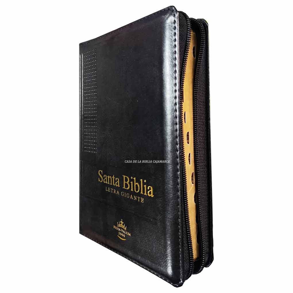 Biblia RVR1960 Letra Gigante 14 Pts Tapa Piel con Cierre Negro Personal Filo Dorado con Indice