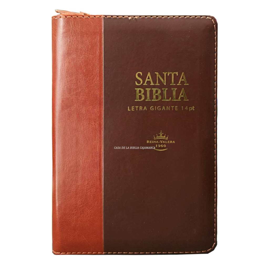 Biblia RVR1960 Letra Gigante 14 Pts Tapa Piel con Cierre Marron Personal Filo Dorado con Indice