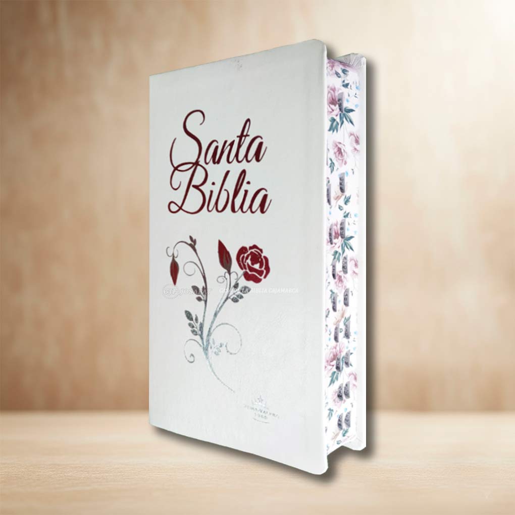 Biblia RVR1960 Letra Grande 13 pts Tapa Simil Piel Personal Indice Blanca Flores