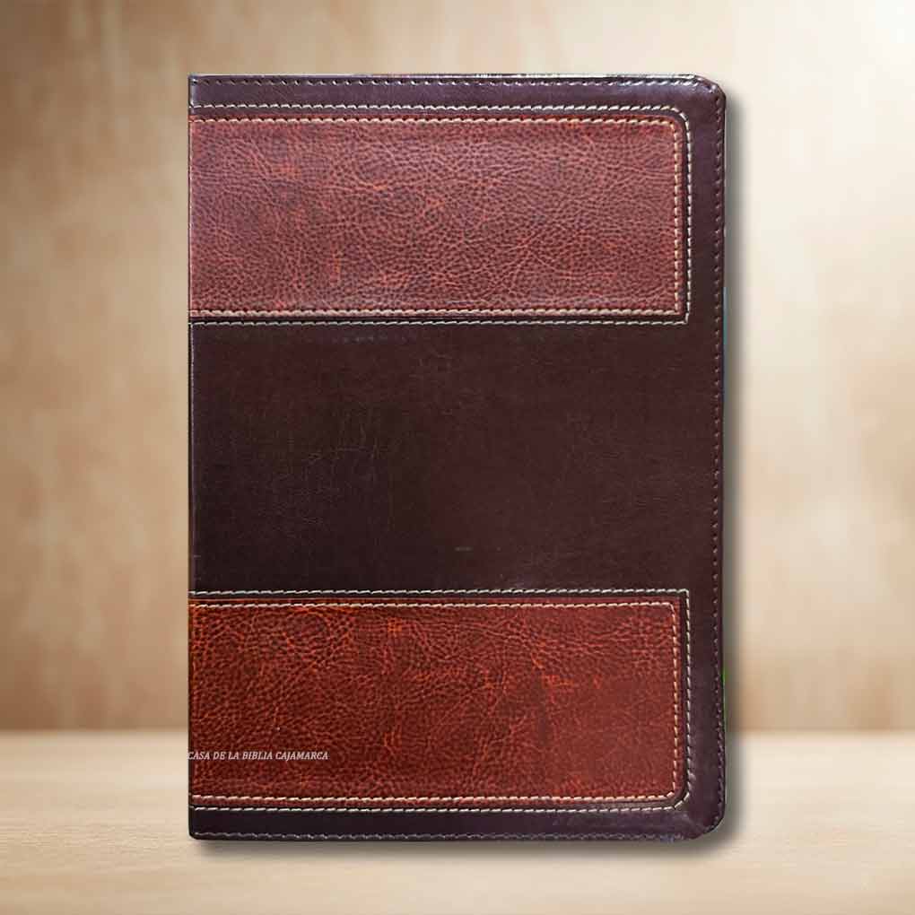 Biblia de Estudio Vida Plena RVR1960 Tapa Piel Duo Tono Marrón