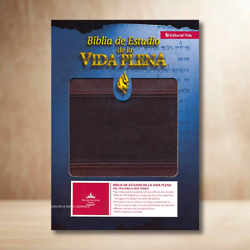 Biblia de Estudio Vida Plena RVR1960 Tapa Piel Duo Tono Marrón