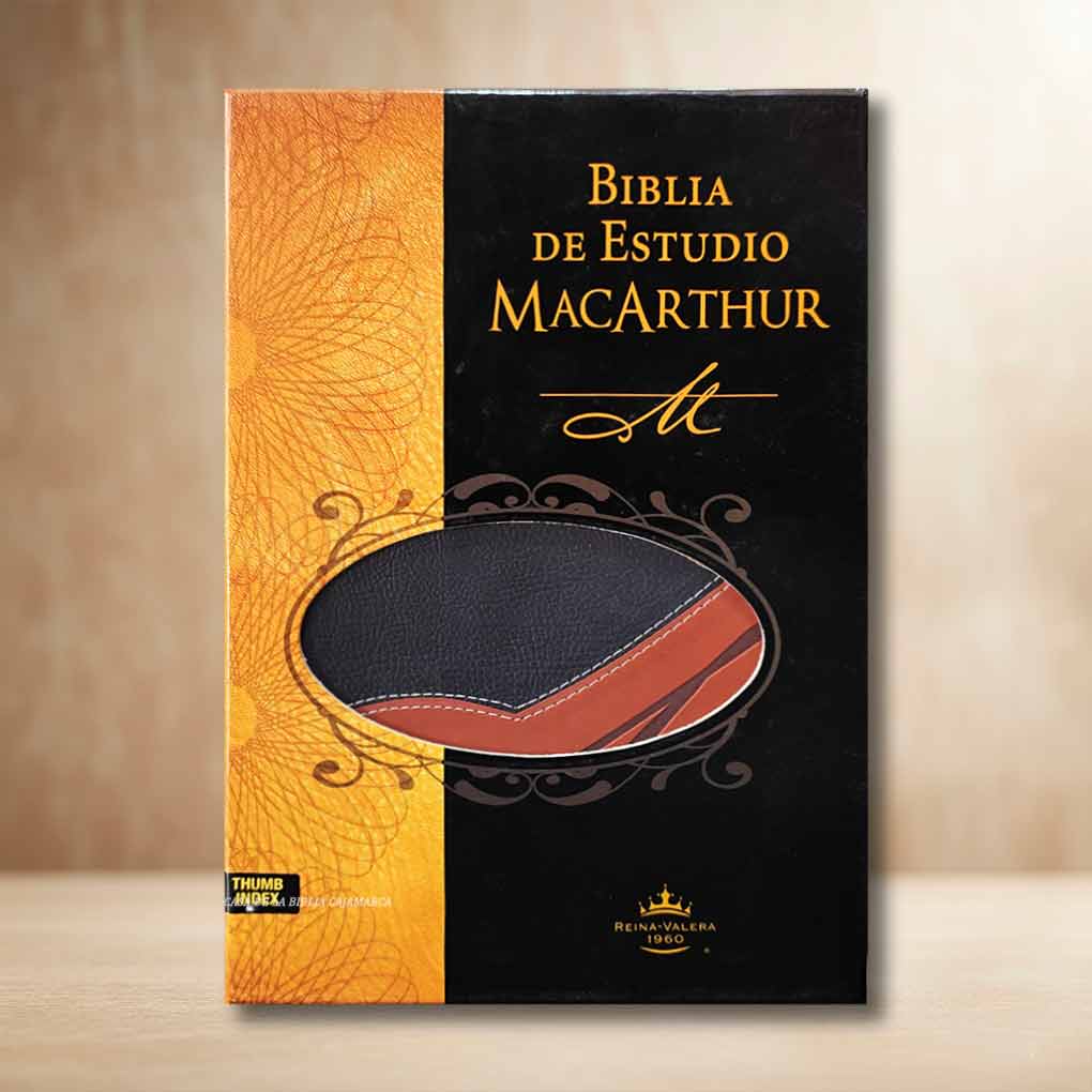 Biblia de Estudio Macarthur RVR1960 Tapa Piel Índice Duo Tono Negro Café