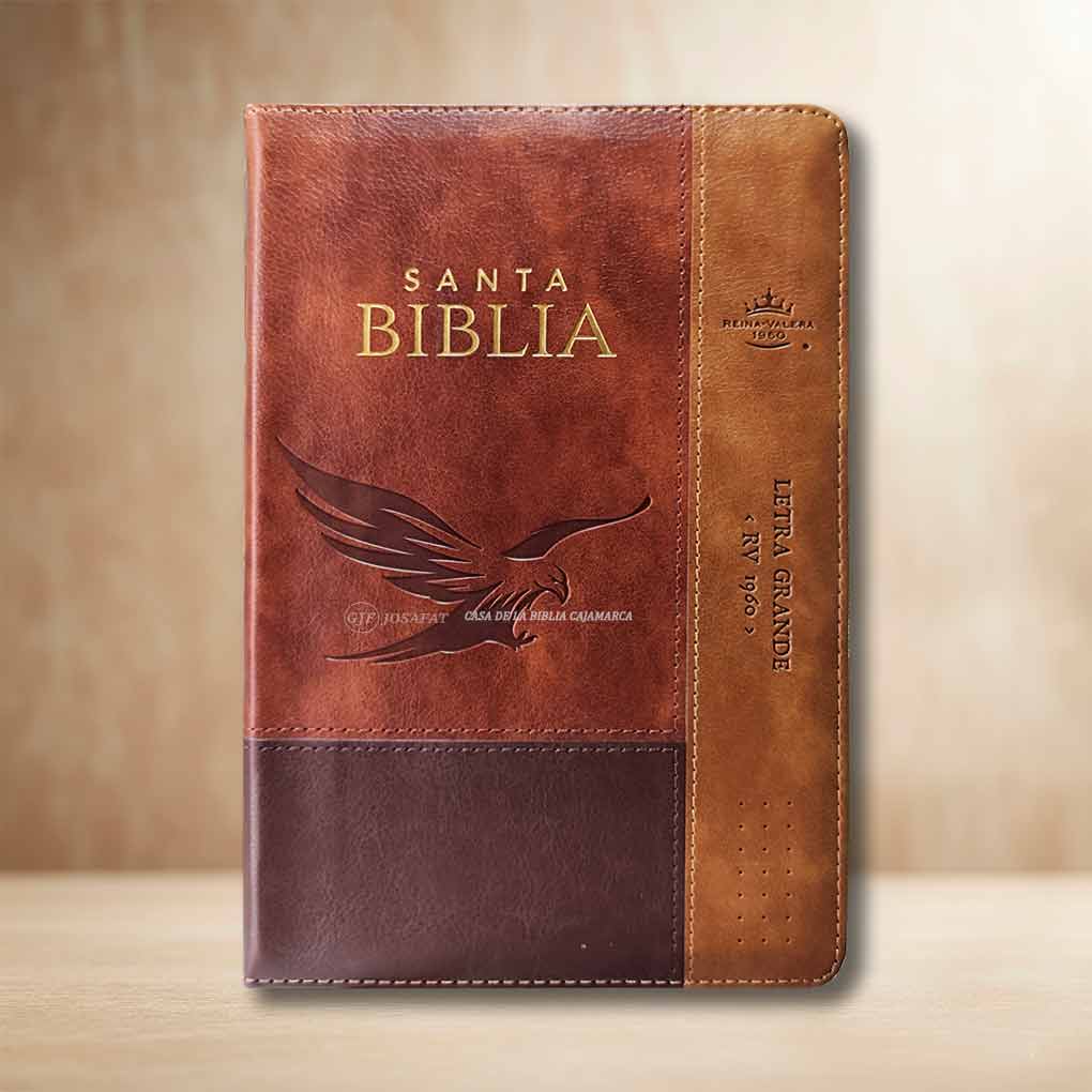 Biblia RVR1960 Personal Letra Grande 12 pts Tapa Simil Piel Aguila Cierre Indice MB Cafe Trono