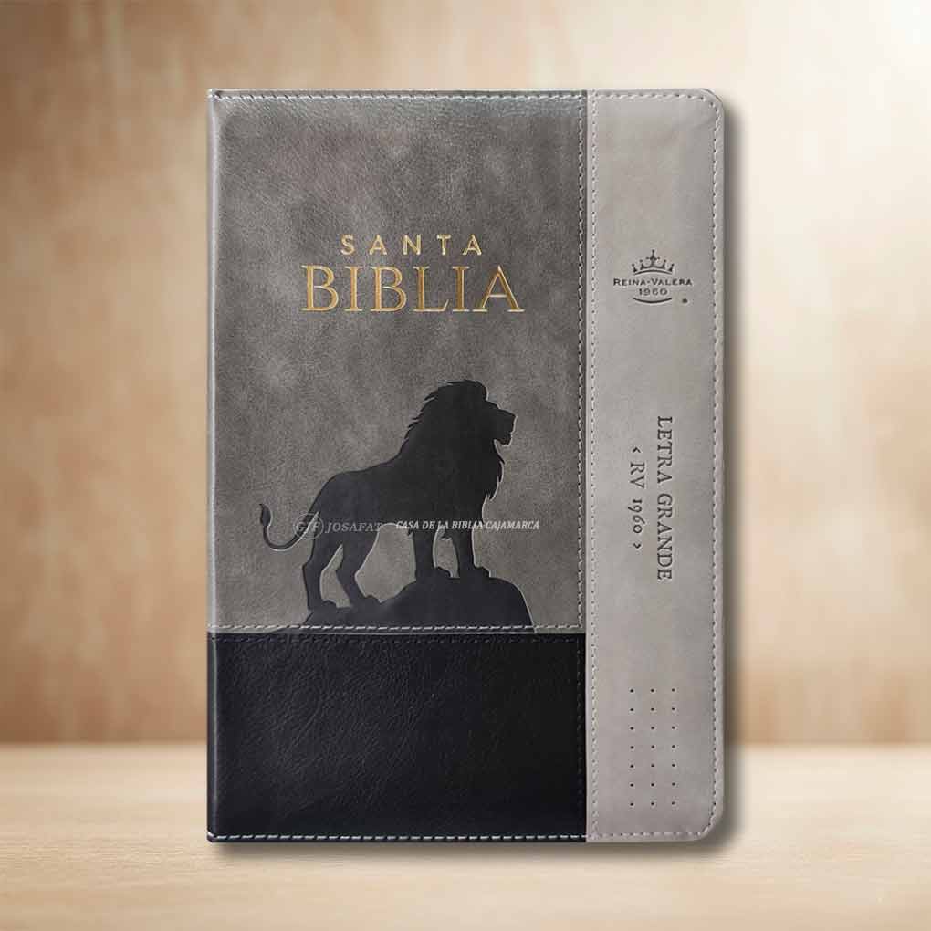 Biblia RVR1960 Personal Letra Grande 12 pts Tapa Simil Piel Leon Cierre Indice MB Negro Trono