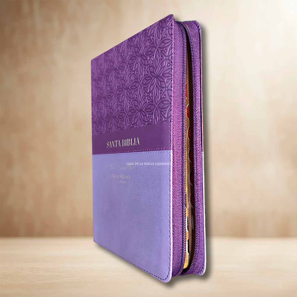 Biblia RVR1960 Letra Gigante 15 pts Tapa Simil Piel Cierre Indice MB Bifloral Morado