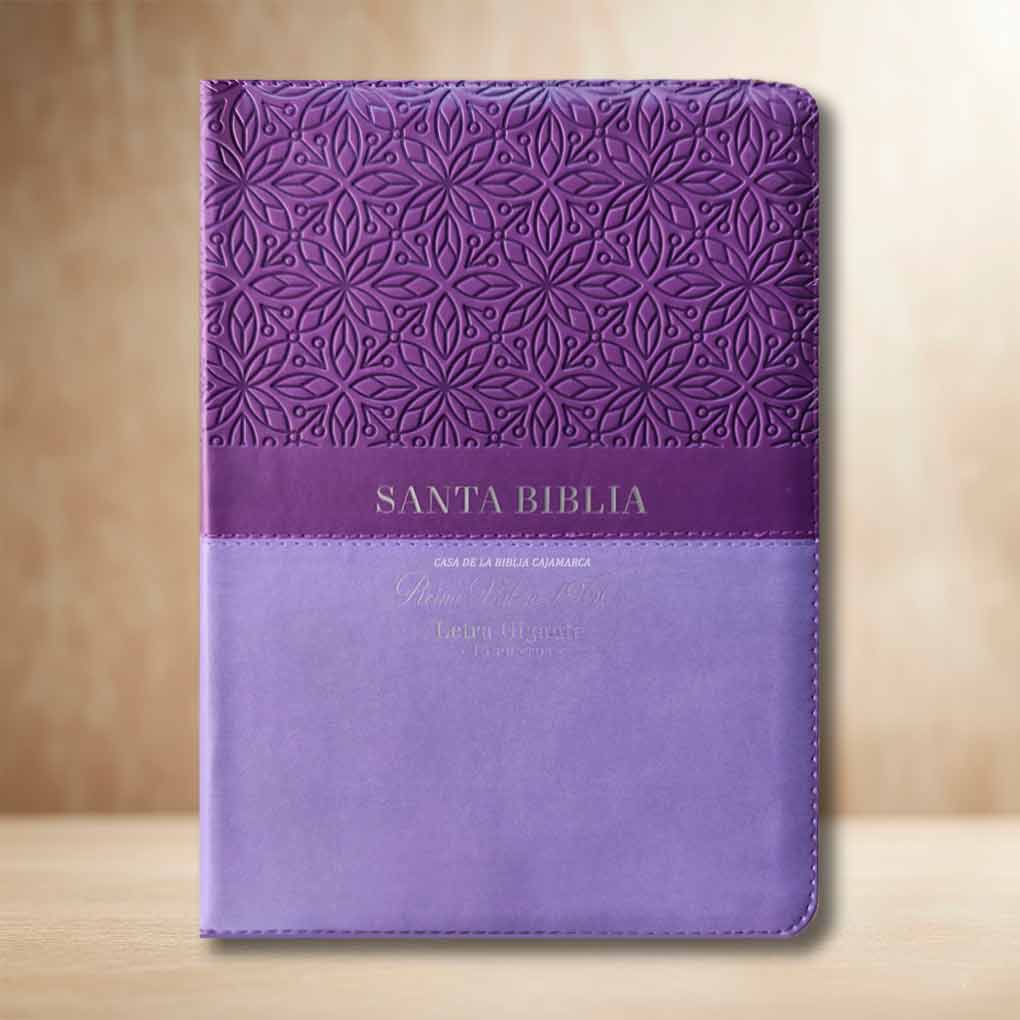 Biblia RVR1960 Letra Gigante 15 pts Tapa Simil Piel Cierre Indice MB Bifloral Morado