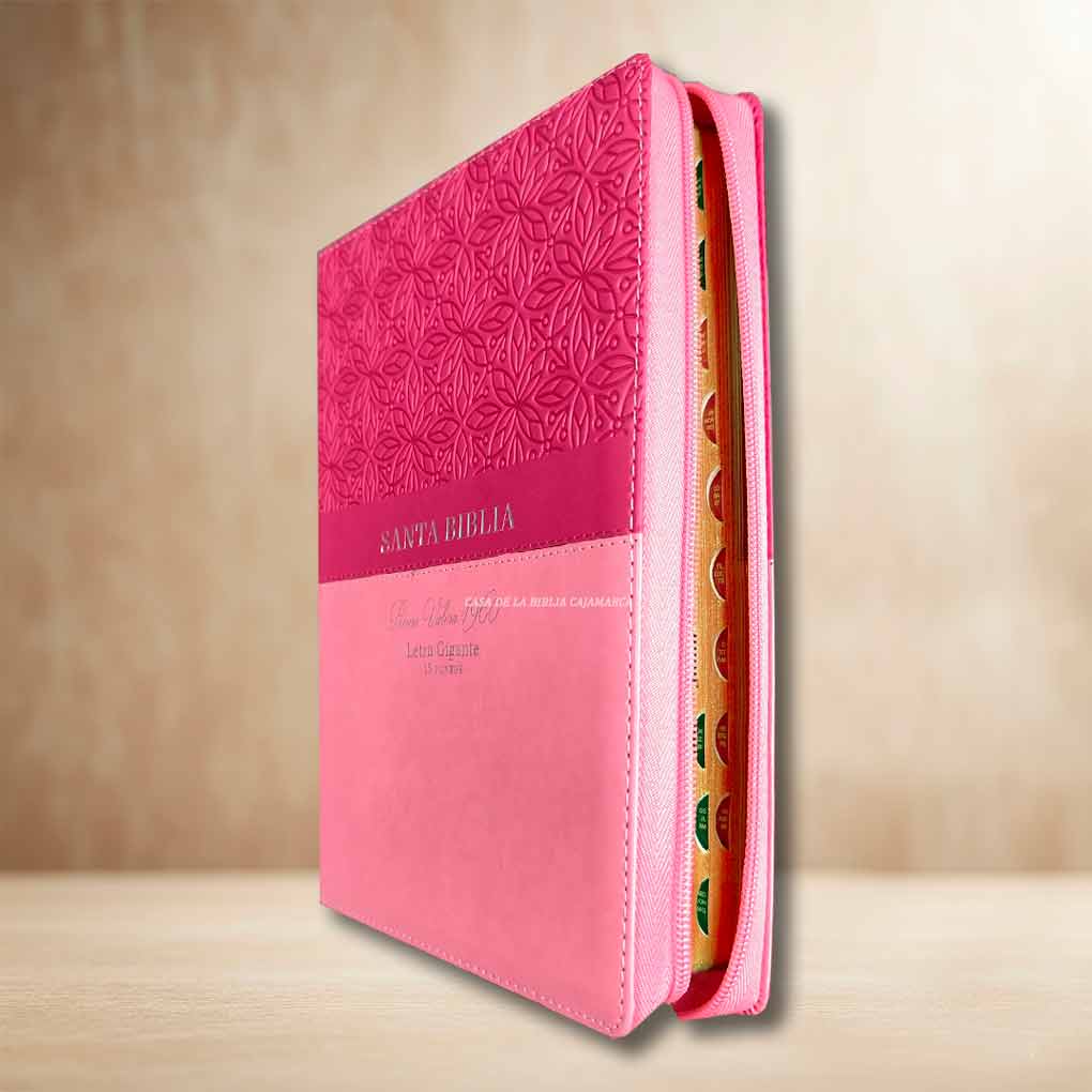 Biblia RVR1960 Letra Gigante 15 pts Tapa Simil Piel Cierre Indice MB Bifloral Rosa