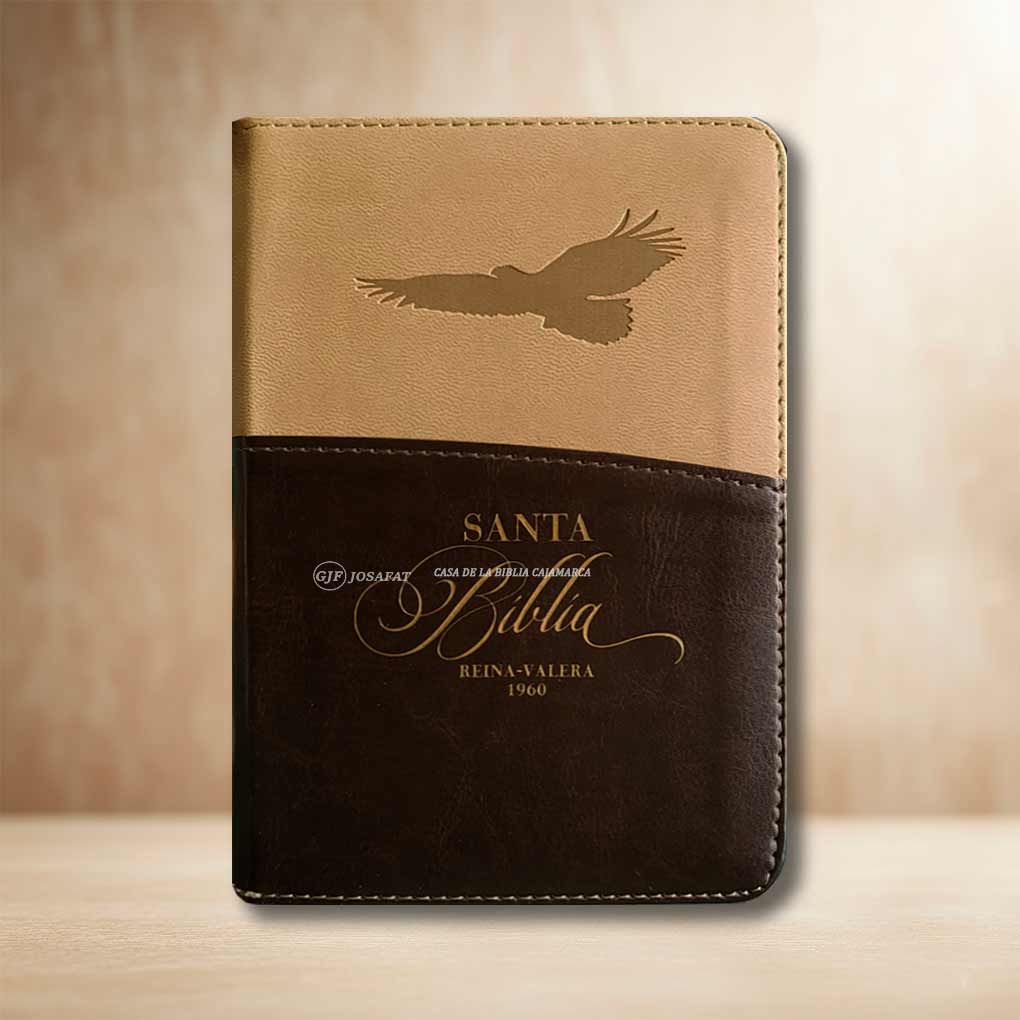 Biblia RVR1960 Compacta Tapa Simil Piel Aguila Cierre Indice Café