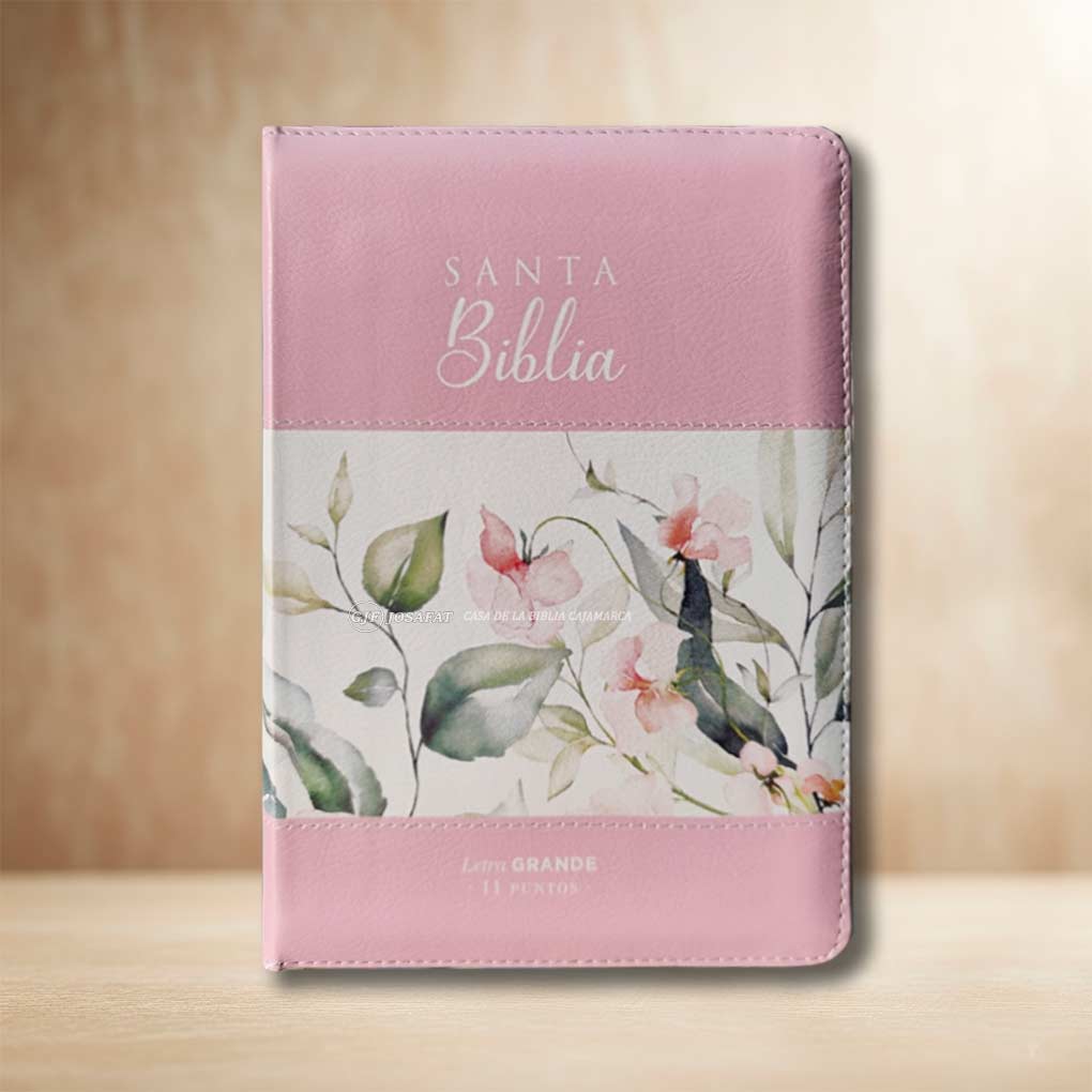 Biblia RVR1960 Manual Letra Grande 11 pts Tapa Simil Piel Cierre e Indice MB Flores Rosa