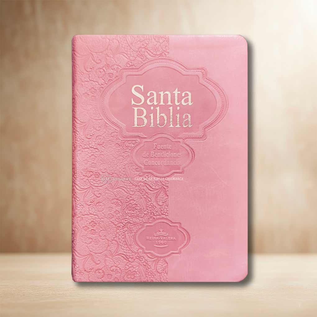 Biblia RVR1960 Fuente de Bendición Manual Con Índice Tapa Piel Rosa
