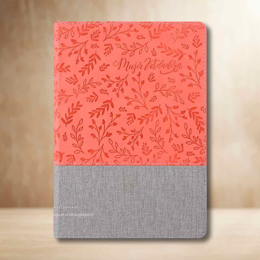 Biblia Devocional Mujer Verdadera RVR1960 Piel Coral Gris Duo Tono