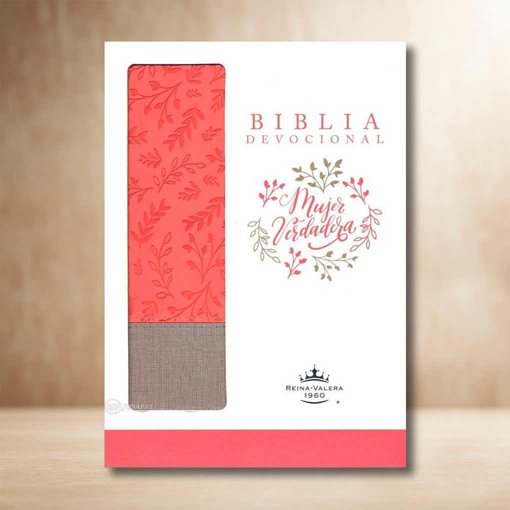Biblia Devocional Mujer Verdadera RVR1960 Piel Coral Gris Duo Tono