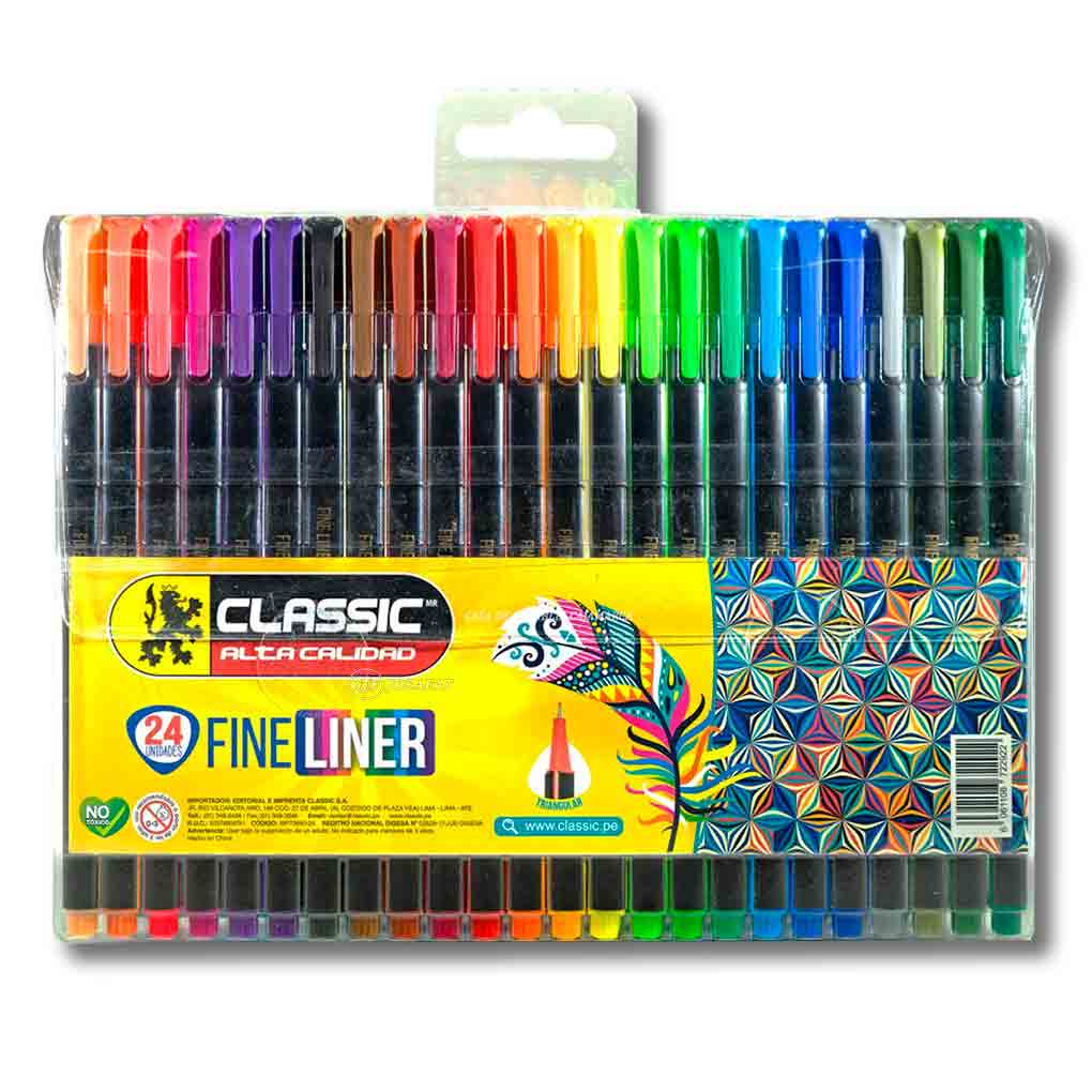 Plumones Largos Fineliner Classic x 24 unds