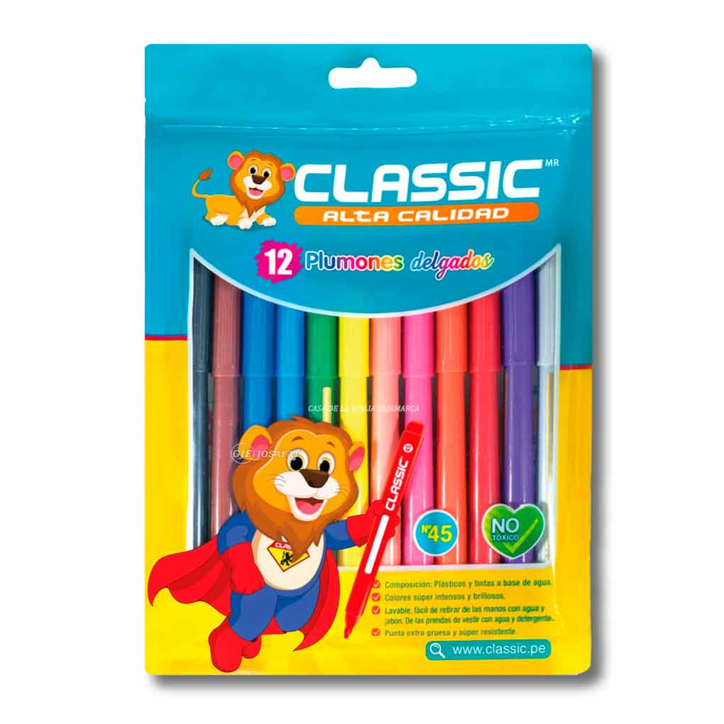 Plumones Largos Classic 45 x 12 unds zipper