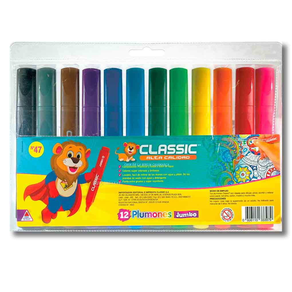 Plumones Largos Jumbo Classic 47 x 12 unds