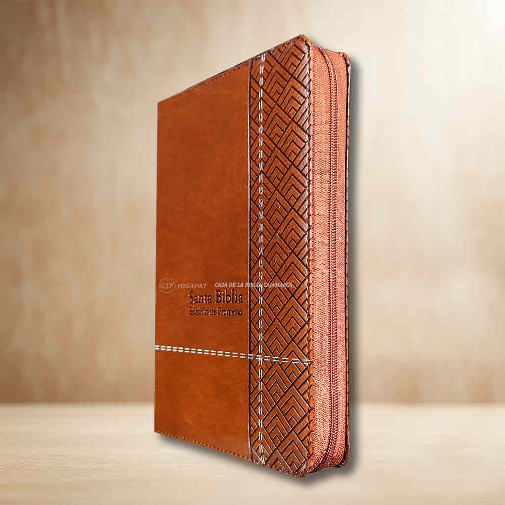 Biblia RVR1960 Letra Grande 12 pts Promesas Tapa Simil Piel Personal Cierre Indice Cafe