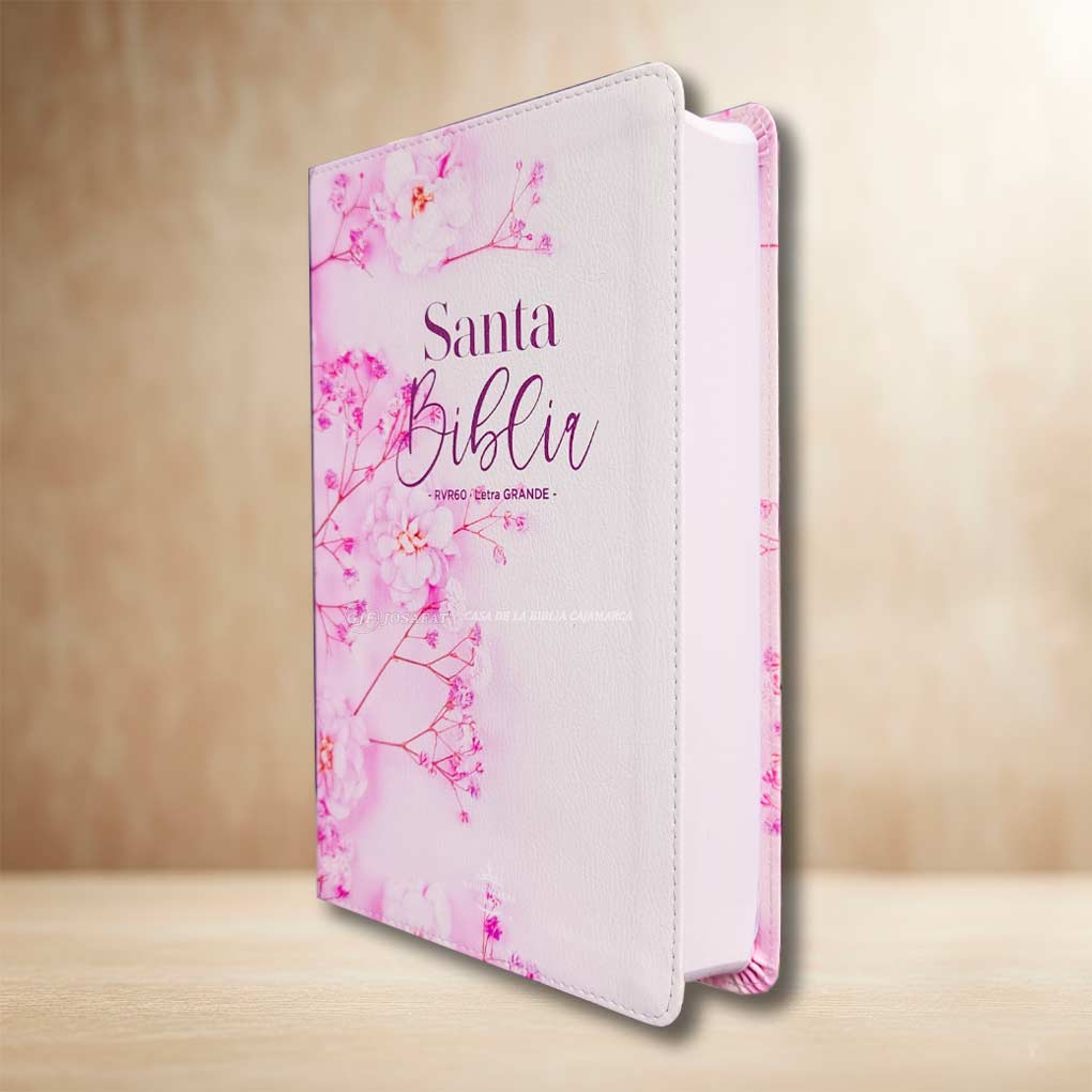 Biblia RVR1960 Personal Letra Grande 12 pts Tapa Simil Piel Flores Rosas MB