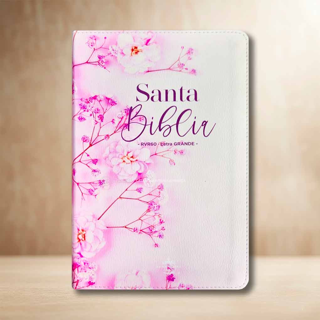 Biblia RVR1960 Personal Letra Grande 12 pts Tapa Simil Piel Flores Rosas MB