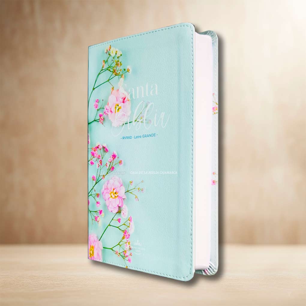 Biblia RVR1960 Personal Letra Grande 12 pts Tapa Simil Piel Flores Turquezas MB