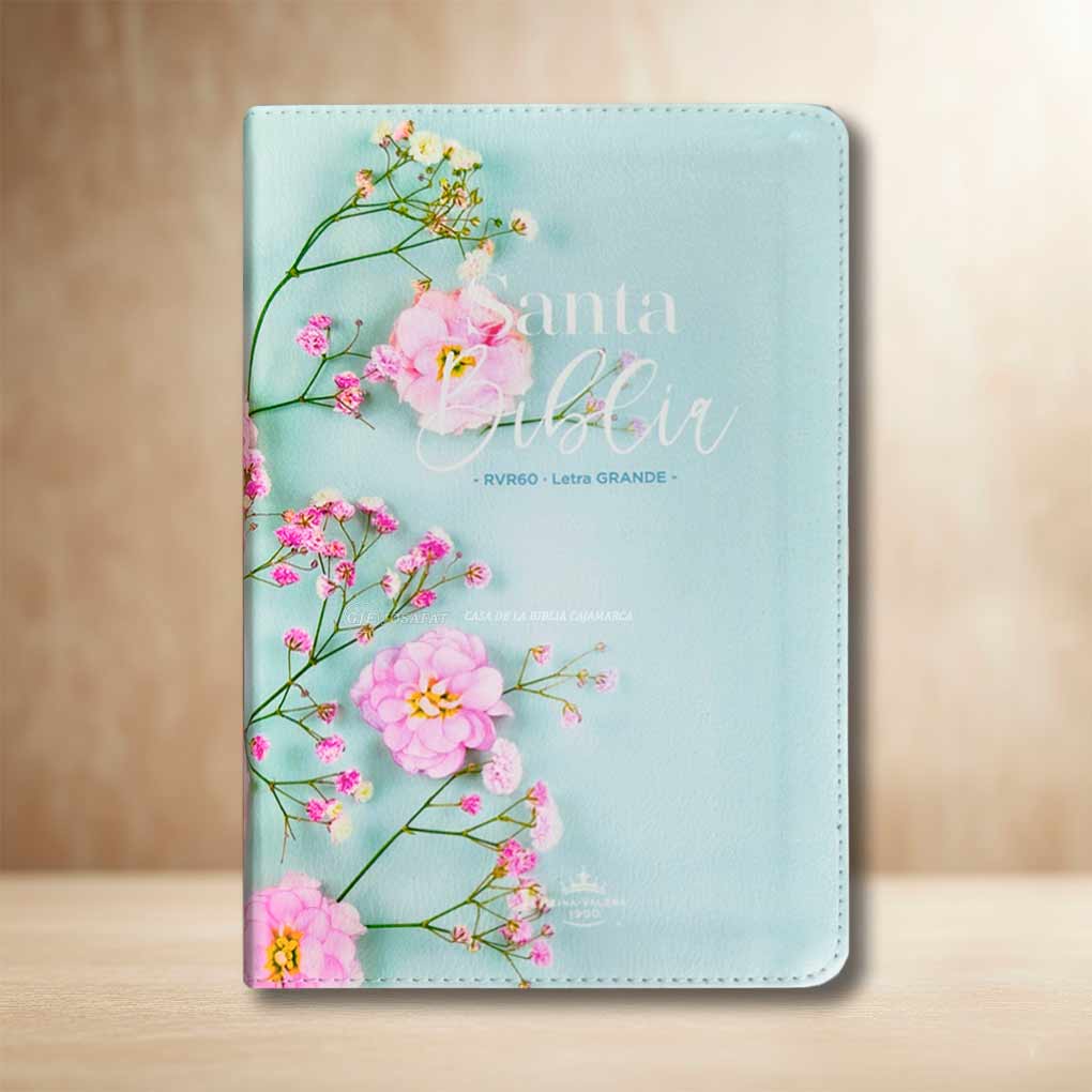 Biblia RVR1960 Personal Letra Grande 12 pts Tapa Simil Piel Flores Turquezas MB