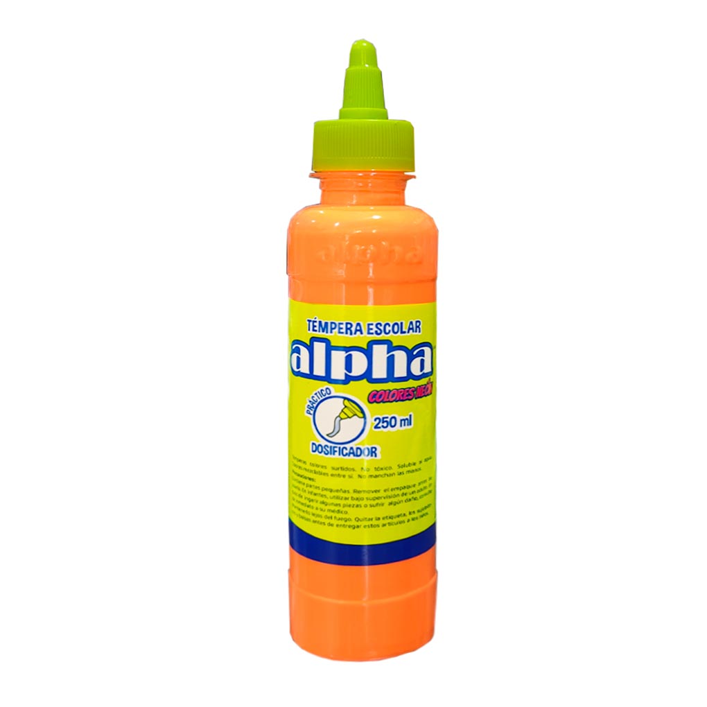Tempera 250 ml Alpha Naranja Neón