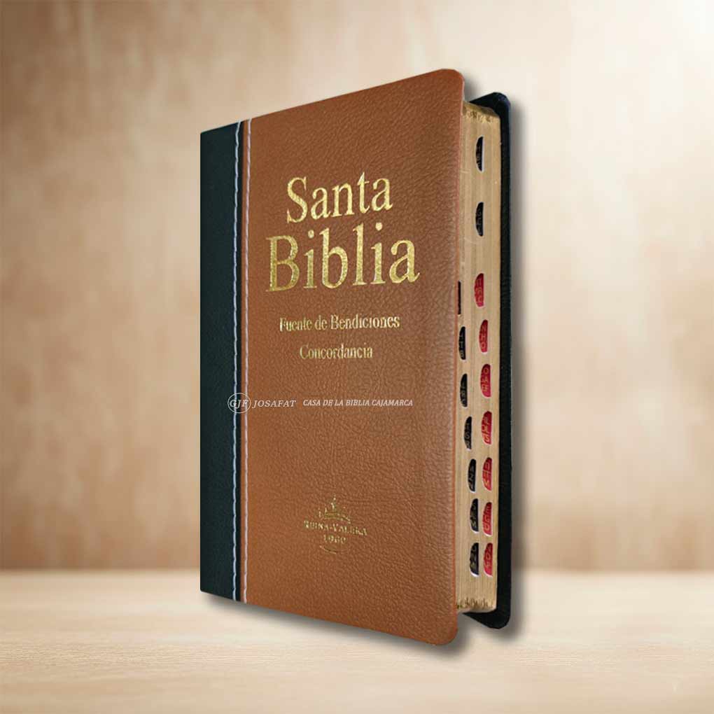 Biblia RVR1960 Fuente de Bendición Manual Con Índice Tapa Piel Negro Marron