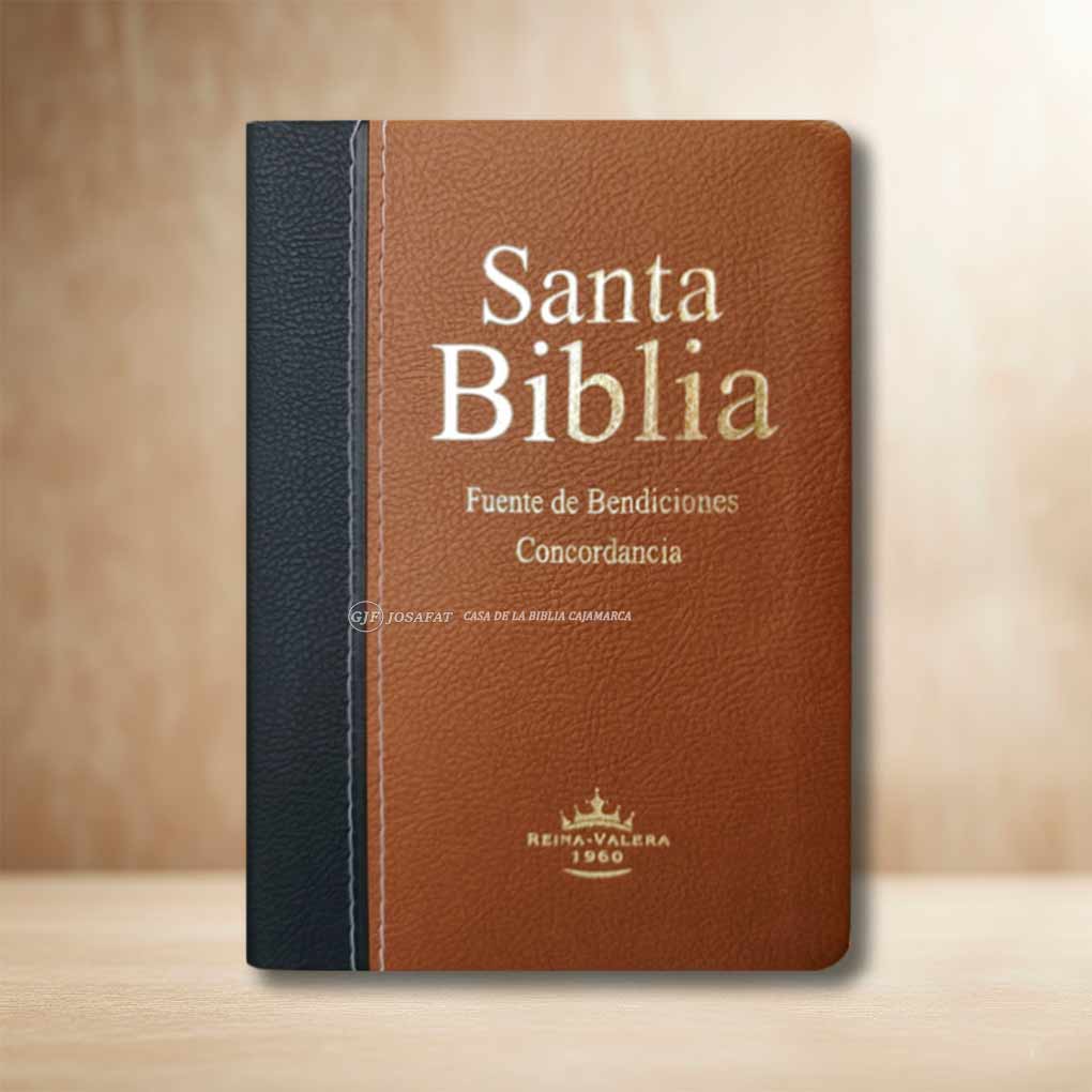 Biblia RVR1960 Fuente de Bendición Manual Con Índice Tapa Piel Negro Marron