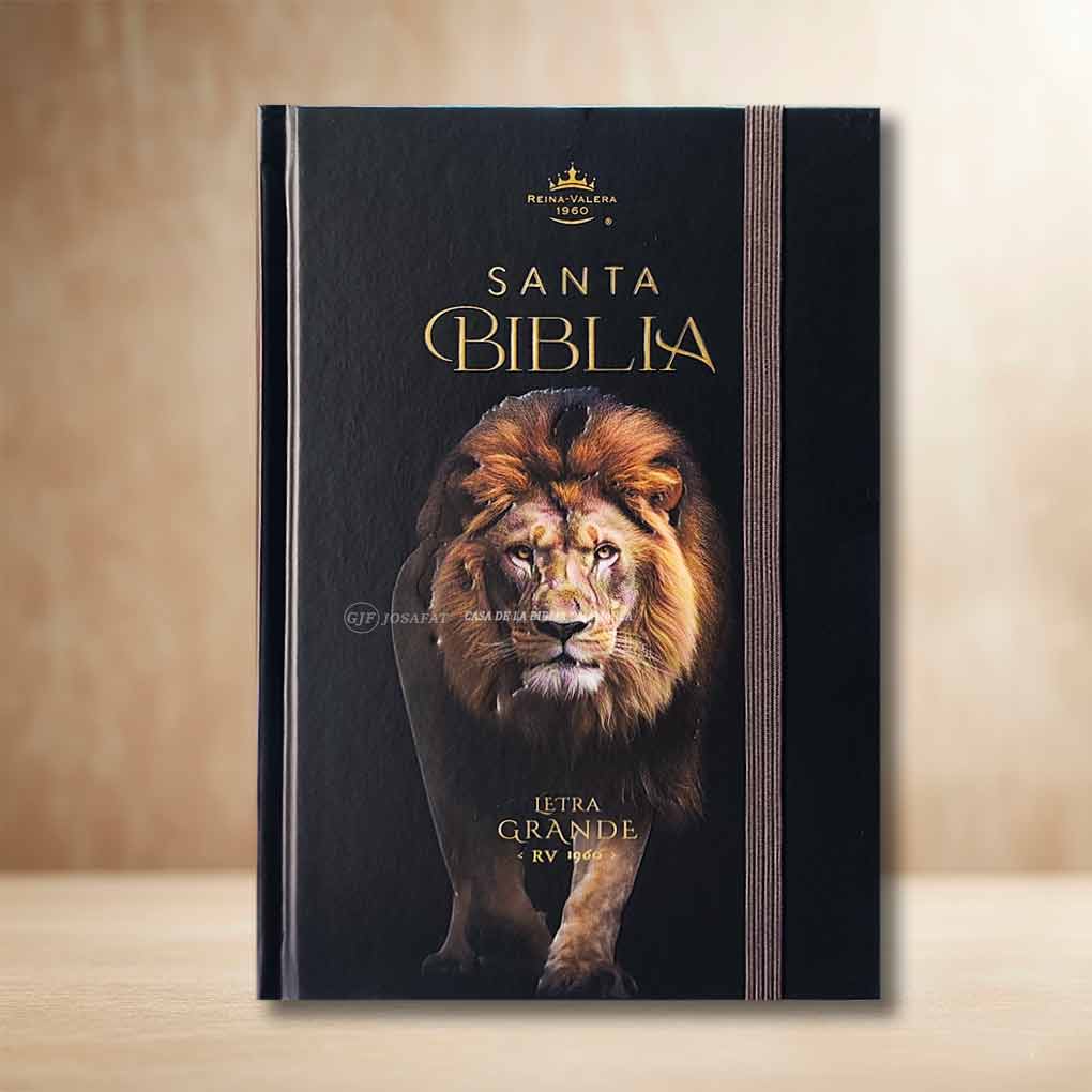 Biblia RVR1960 Personal Letra Grande 12 pts Tapa con Liga Leon Negro MB