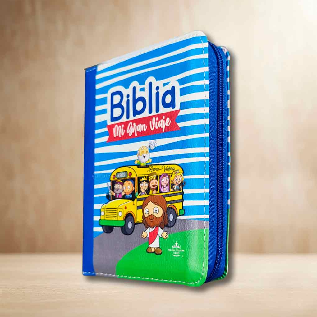 Biblia Mi Gran Viaje RVR1960 Tapa Piel Cierre con Asa Azul