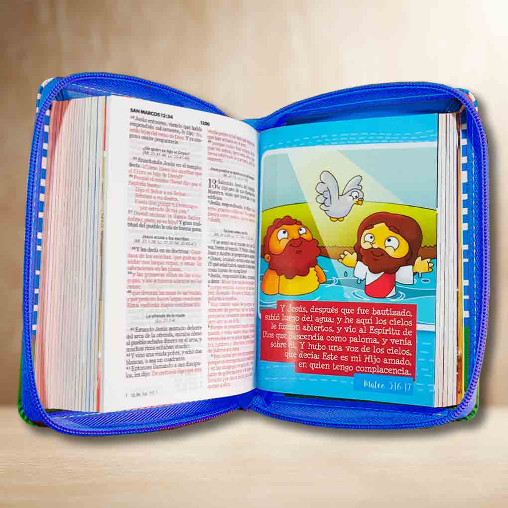 Biblia Mi Gran Viaje RVR1960 Tapa Piel Cierre con Asa Azul