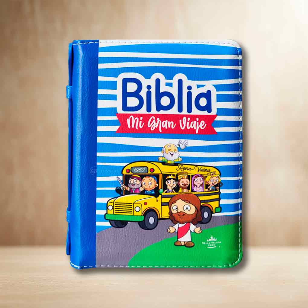 Biblia Mi Gran Viaje RVR1960 Tapa Piel Cierre con Asa Azul