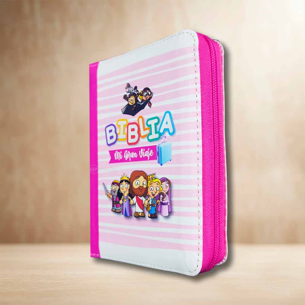 Biblia Mi Gran Viaje RVR1960 Tapa Piel Cierre con Asa Fucsia