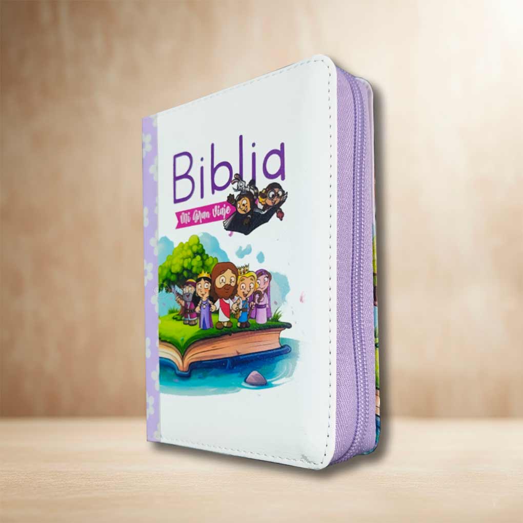 Biblia Mi Gran Viaje RVR1960 Tapa Piel Cierre con Asa Lila
