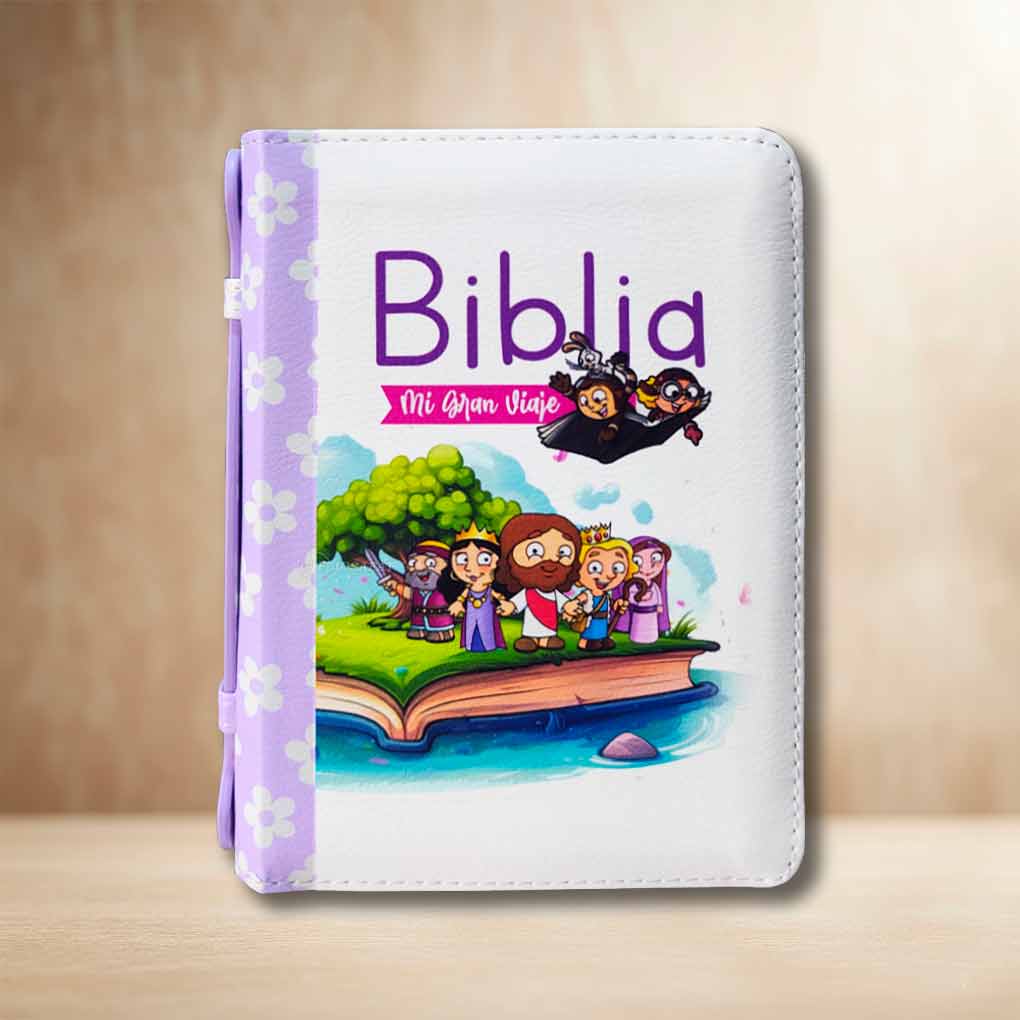 Biblia Mi Gran Viaje RVR1960 Tapa Piel Cierre con Asa Lila