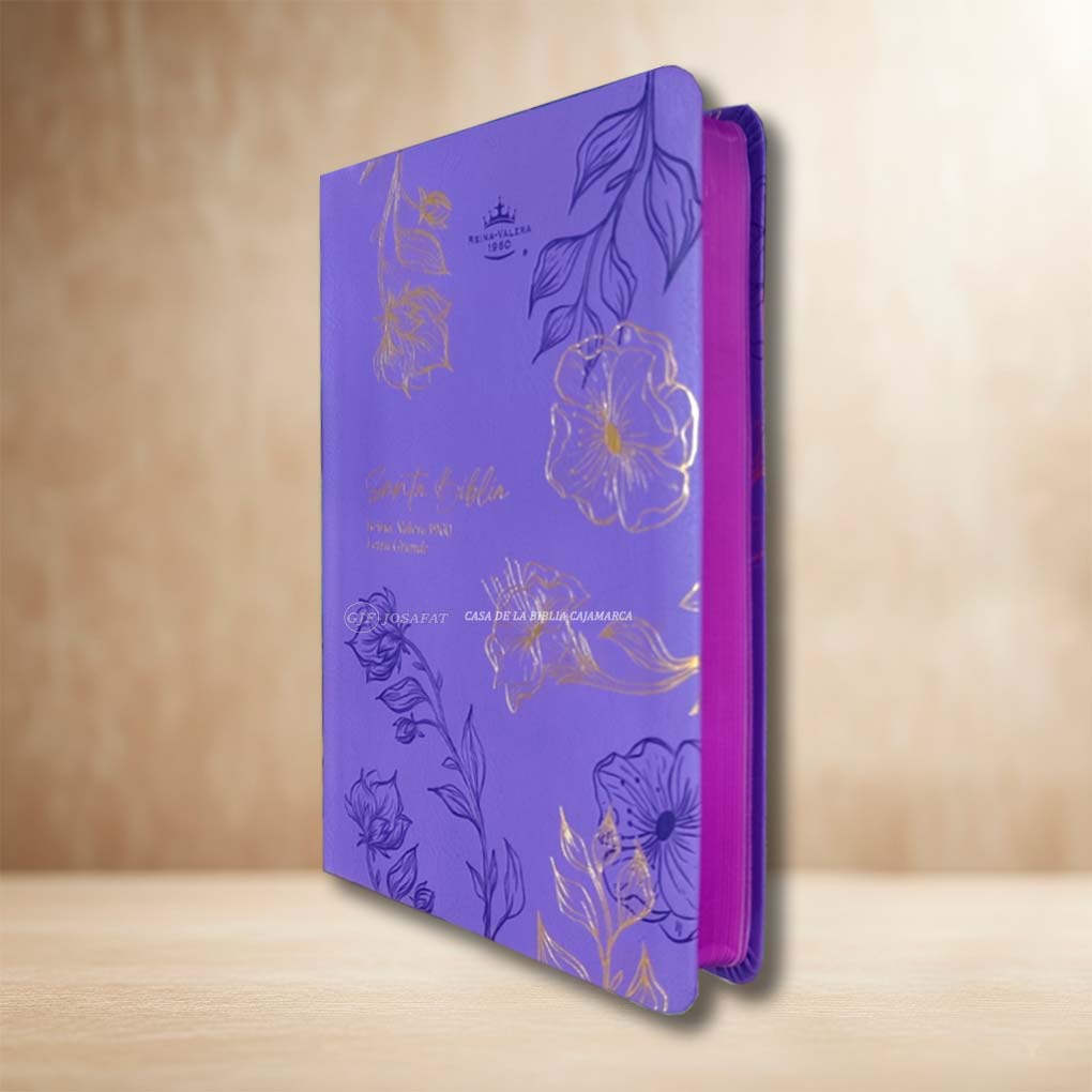 Biblia RVR1960 Personal Letra Grande 11.5 pts Obsequios y Premios MB Morado Flores