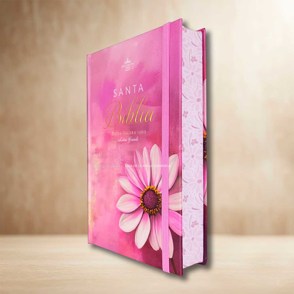 Biblia RVR1960 Personal Letra Grande 12 pts Tapa con Liga Flor Rosa MB
