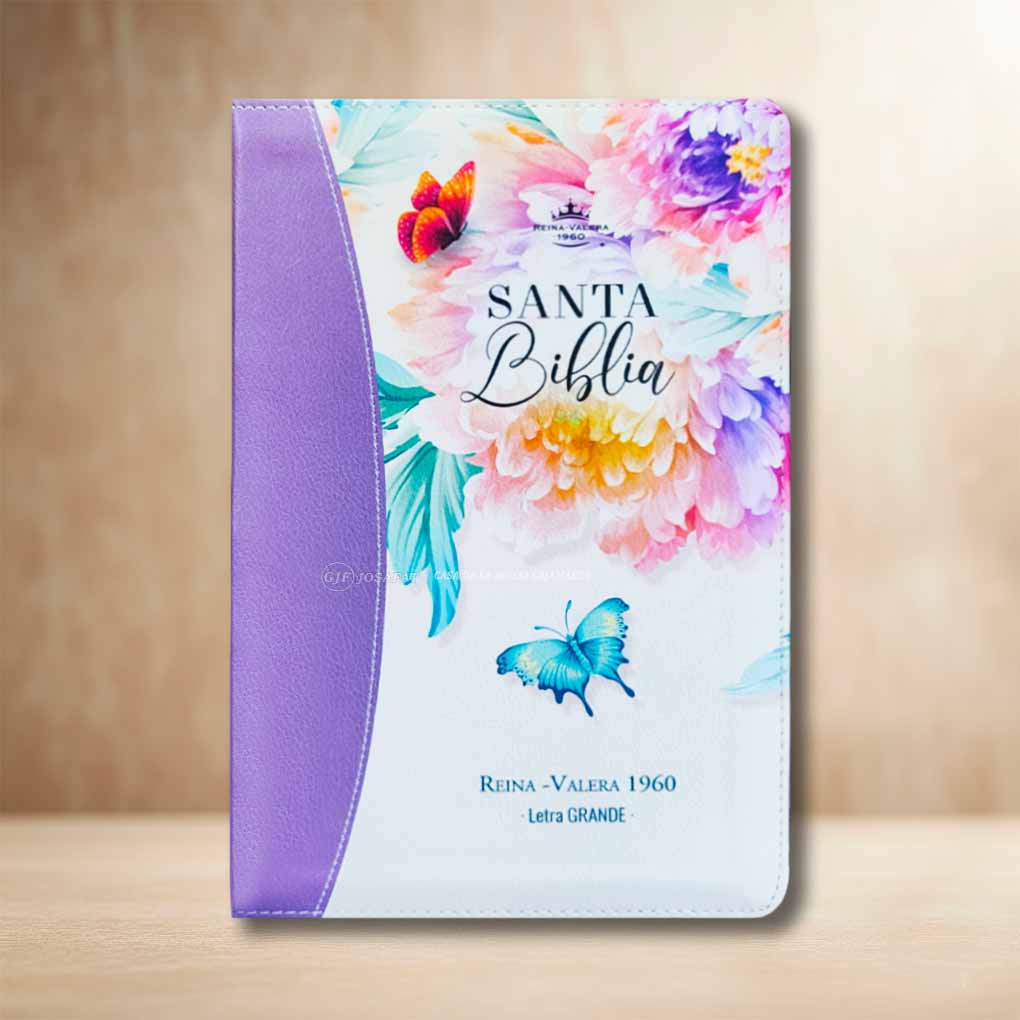 Biblia RVR1960 Personal Letra Grande 12 pts Tapa Simil Piel Jardin Lila Cierre Indice MB