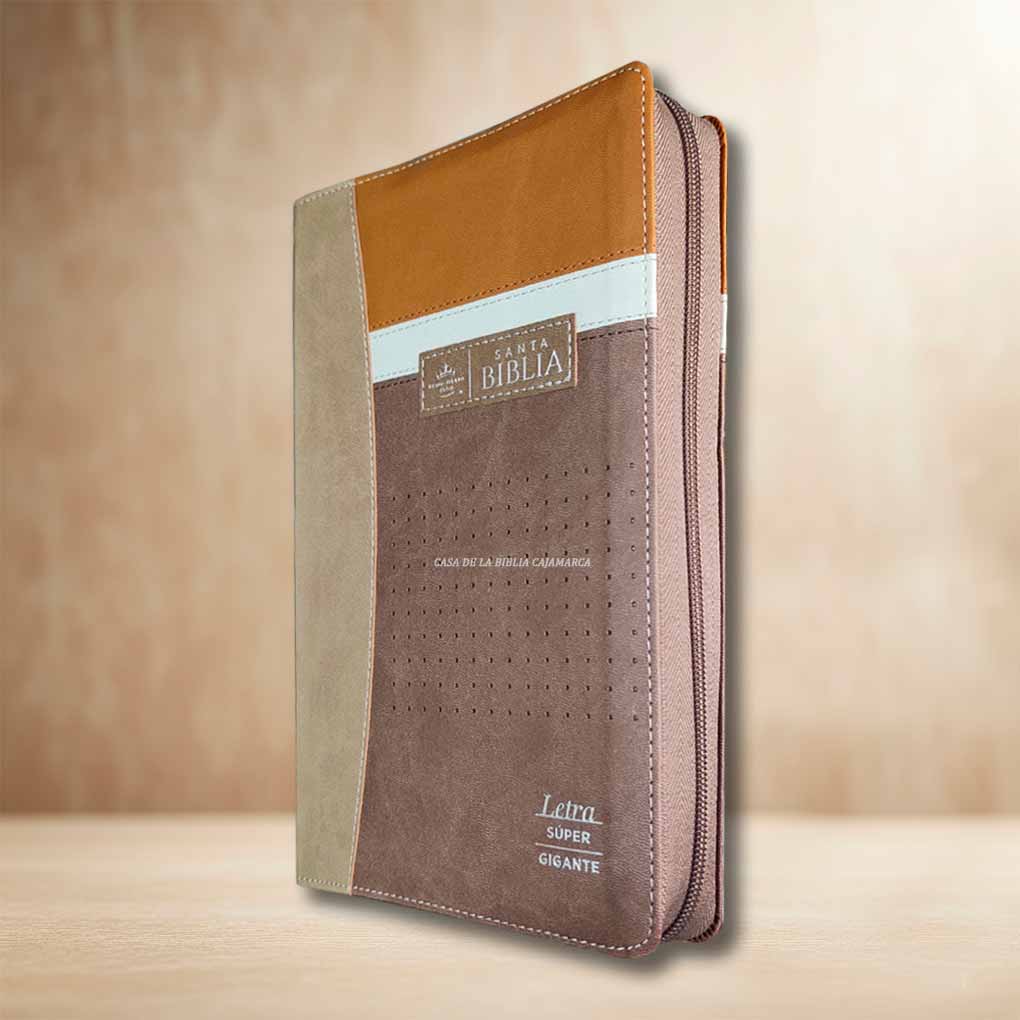 Biblia RVR1960 Letra Super Gigante 19 Pts Tapa Simil Piel Cierre Indice MB Negro Café Beige Claro