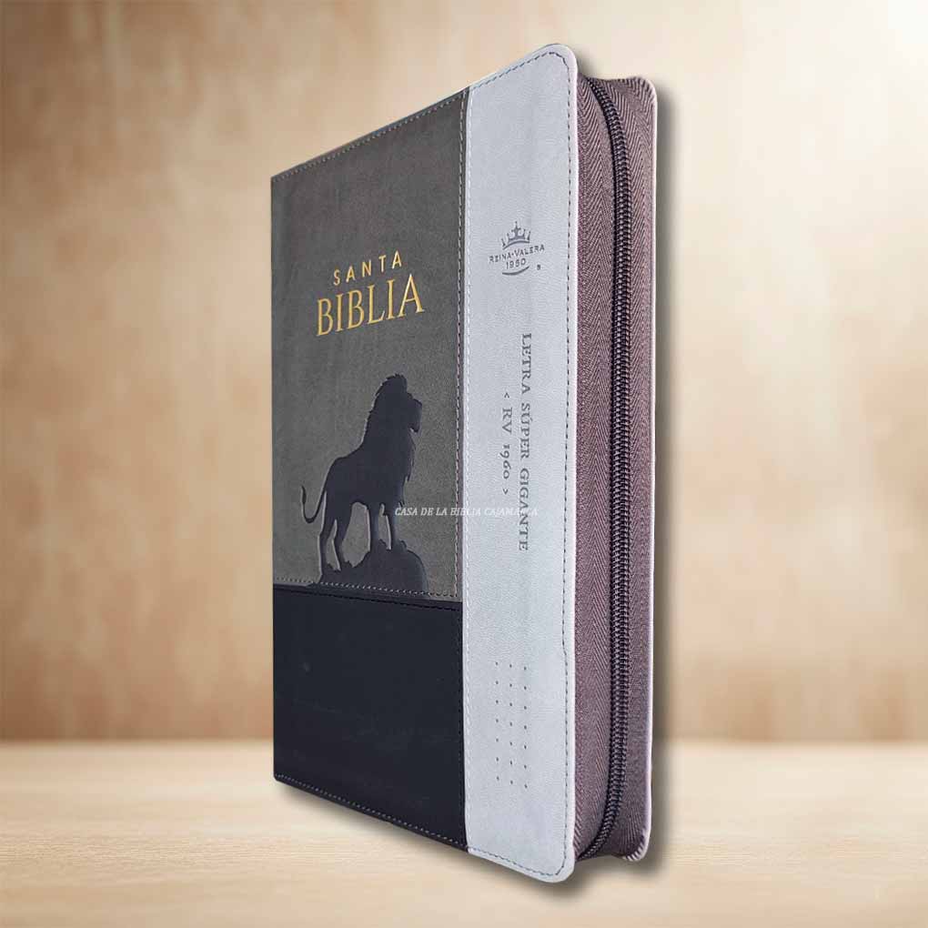 Biblia RVR1960 Letra Super Gigante 19 Pts Tapa Simil Piel Cierre Indice MB Negro Gris León