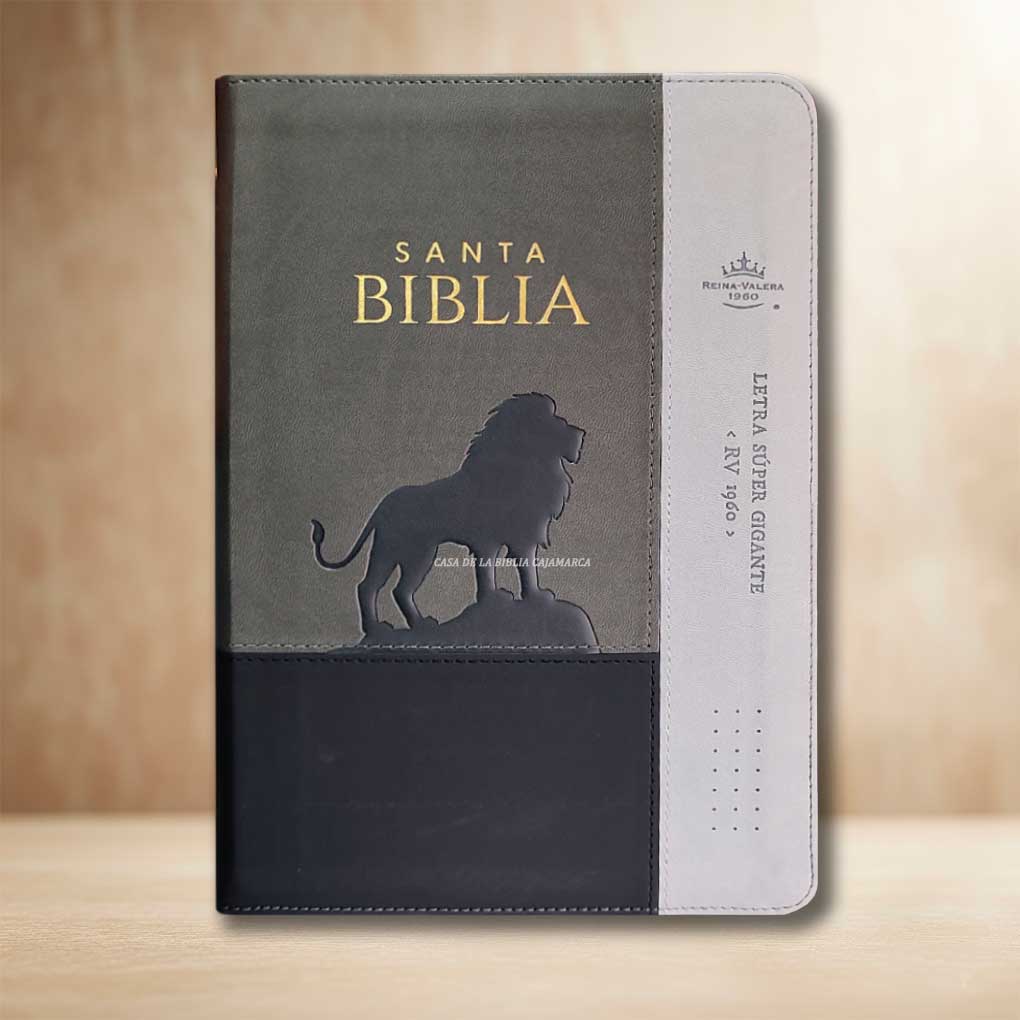 Biblia RVR1960 Letra Super Gigante 19 Pts Tapa Simil Piel Cierre Indice MB Negro Gris León
