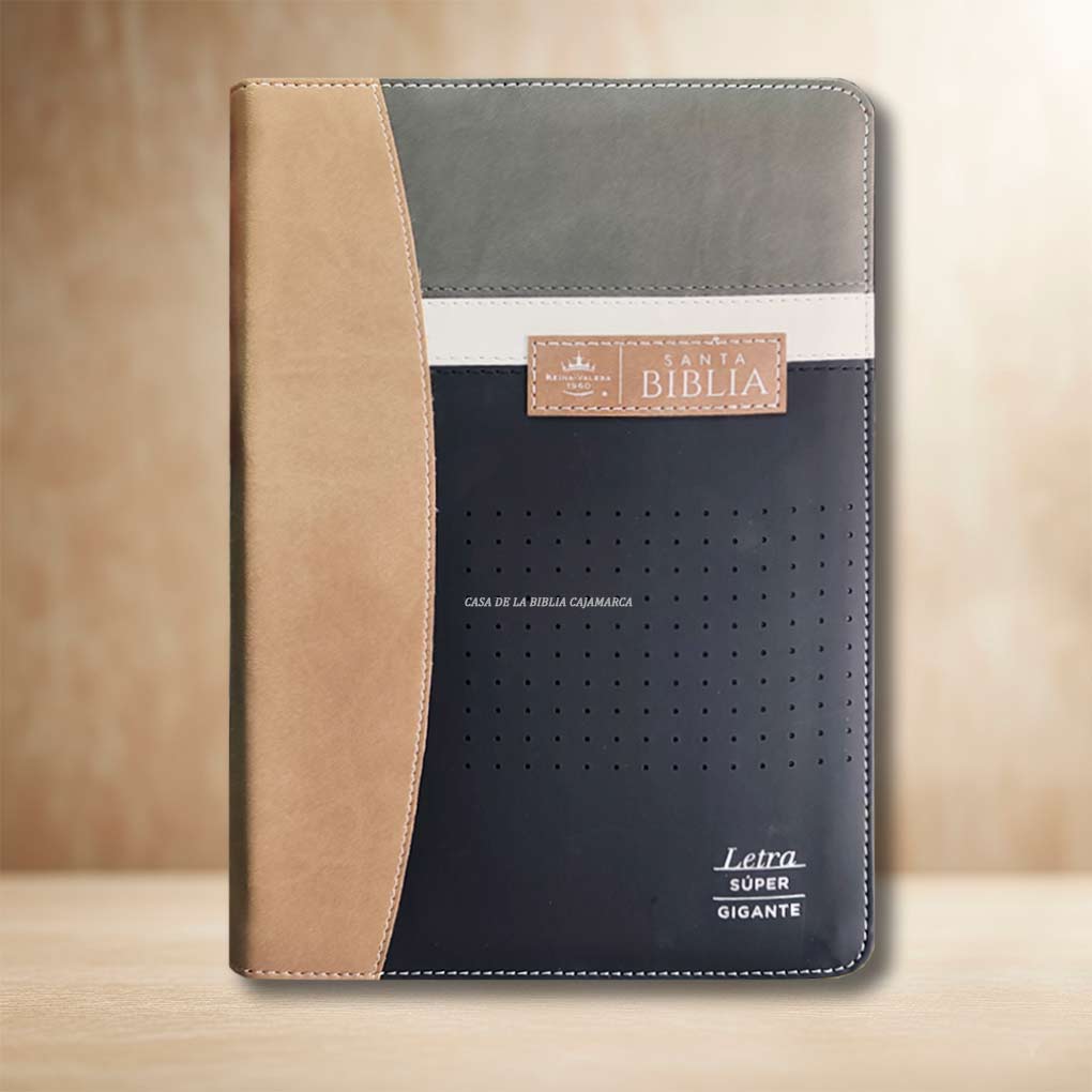 Biblia RVR1960 Letra Super Gigante 19 Pts Tapa Simil Piel Cierre Indice MB Negro Café Beige