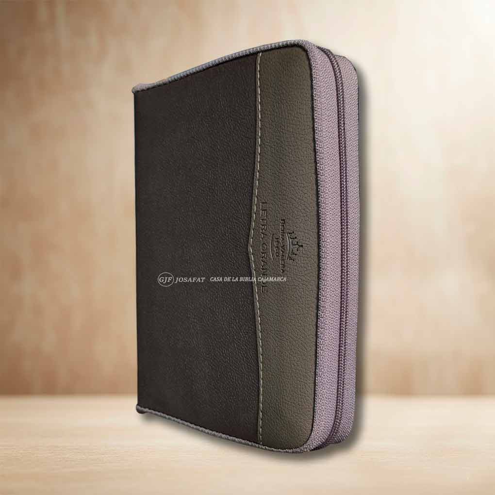 Biblia RVR1960 Manual Tapa Piel Cierre Negro Gris
